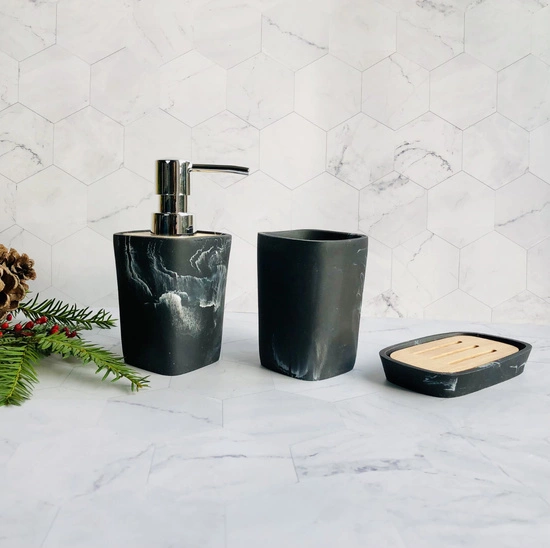 Zestaw łazienkowy bambus kubek mydelniczka dozownik do mydła 180 ml