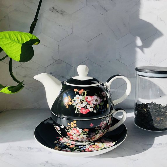 Zestaw tea for one VINTAGE FLOWERS BLACK 