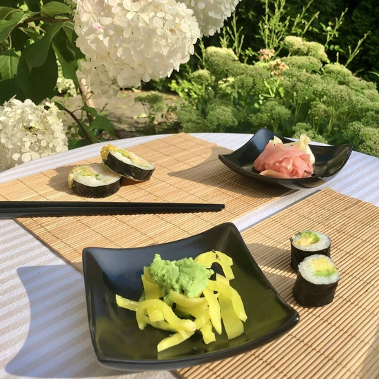 Zestaw do sushi czarny ceramiczny bambus 6 częściowy, prezent