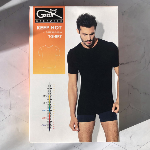 Czarny t-shirt męski keep hot krótki rękaw.