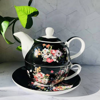 Zestaw tea for one VINTAGE FLOWERS BLACK