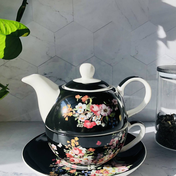 Zestaw tea for one VINTAGE FLOWERS BLACK 